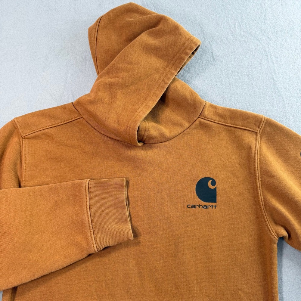Carhartt Hoodie Boys Medium 10-12 Brown  Logo Graphic Outdoor Casual Skater